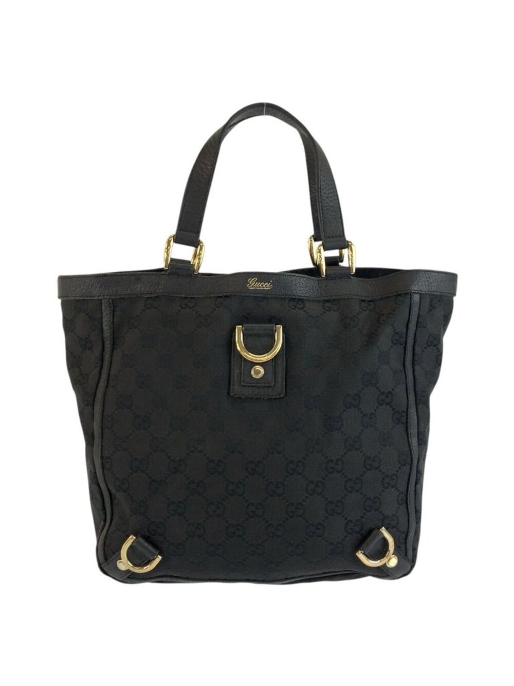 Gucci Abbey Black Gold GG Canvas Leather Tote Bag